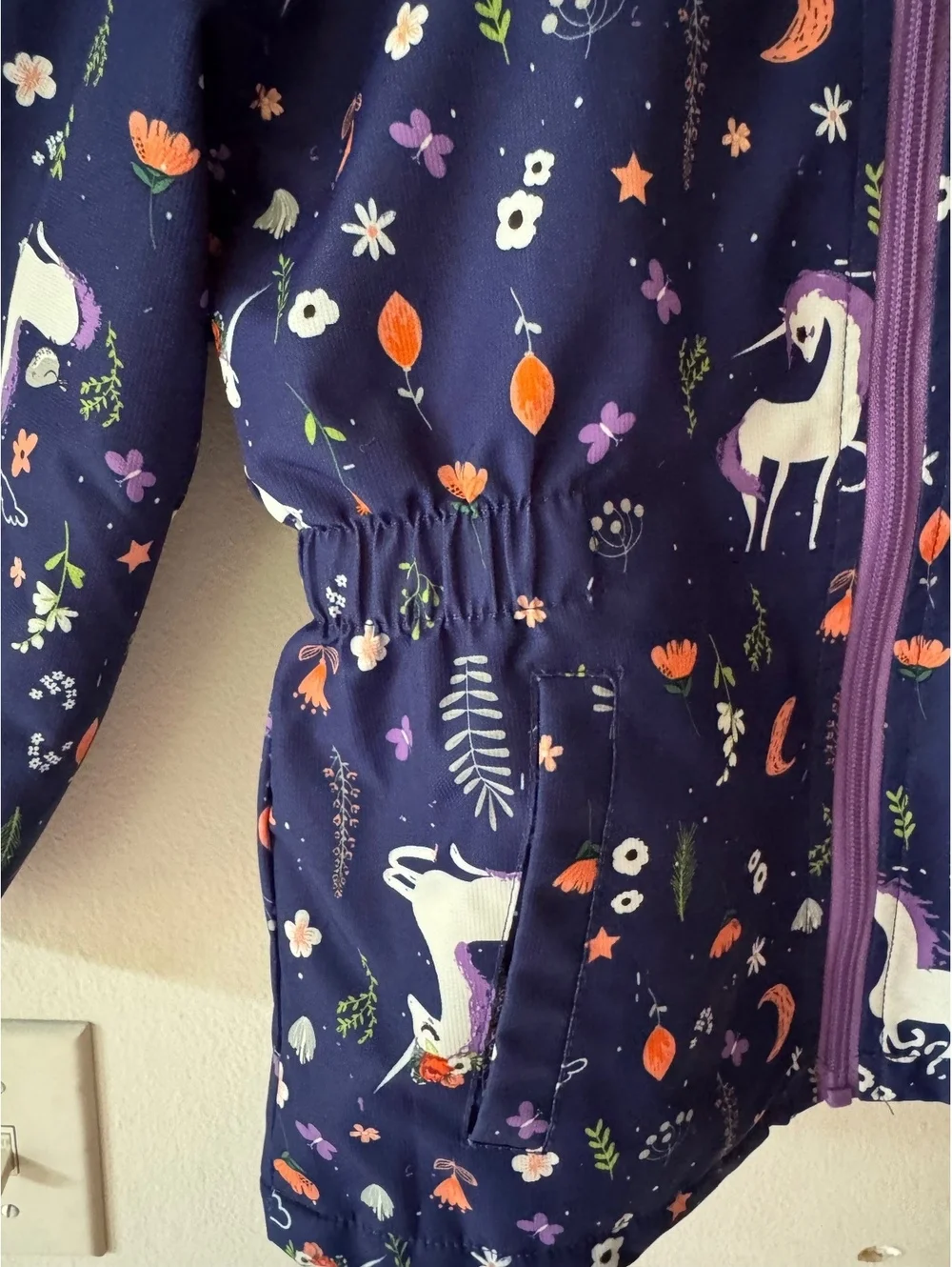Navy/Purple Unicorn Raincoat Girls 110/56 Fleece Lined